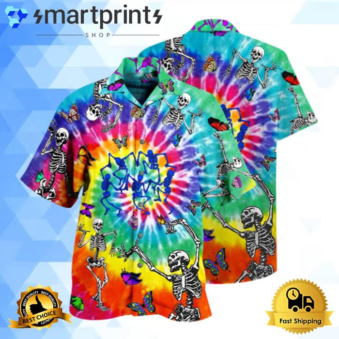 Hippie Skull Dancing With Butterfly Funny Hawaiian Shirt