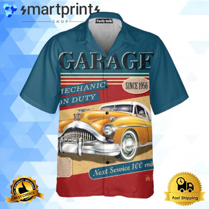 Retro Contrast Color Stitching Garage Car Vintage Hawaiian Shirt